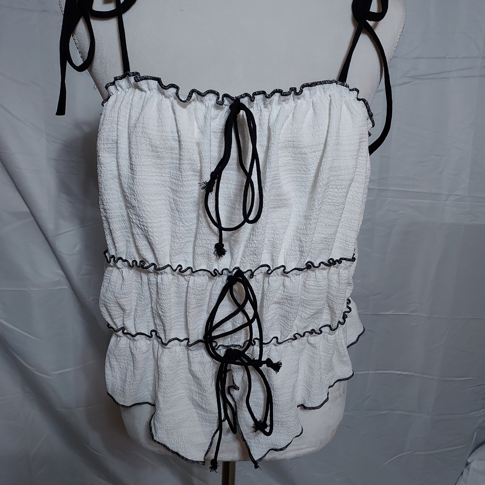 SHEIN Black and White Ruffle Tank Top